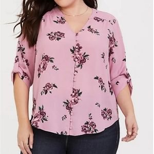 Torrid Harper Pink Floral Georgette Button Blouse